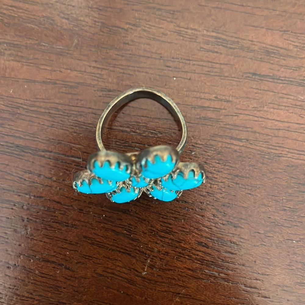 Brass and Turquoise Stella & Dot Flower Ring - Picture 2 of 5